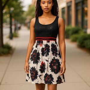 Anthropologie PETER SOM X MADE IN KIND Beaded Fit N Flare Petticoat Dress Sz 6